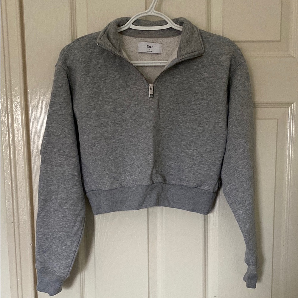 Gray Quarter-Zip Cropped Sweatshirt
